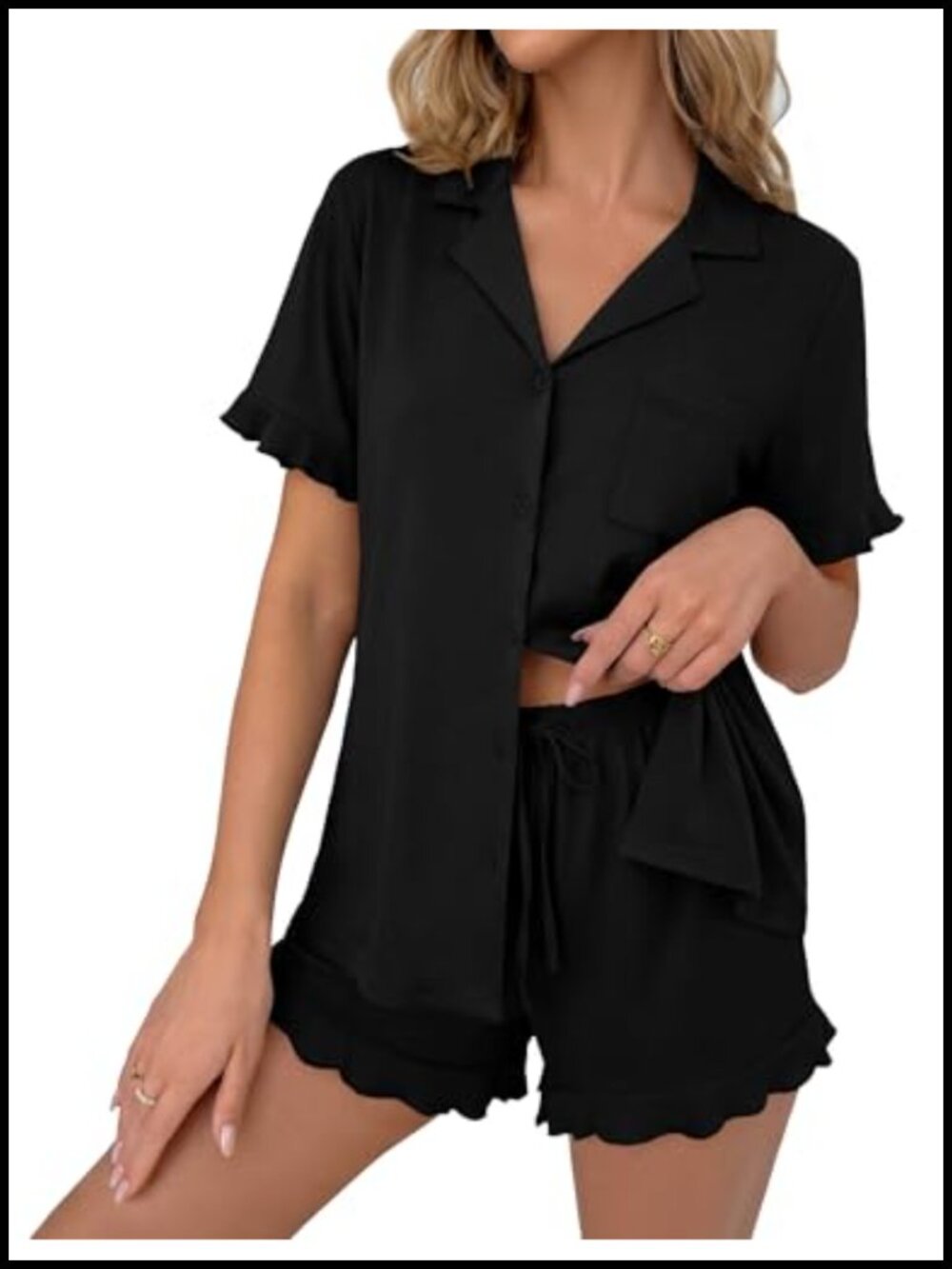 Ekouaer Women's Pajama Set Button Down Ruffle Sleepwear Lounge Set